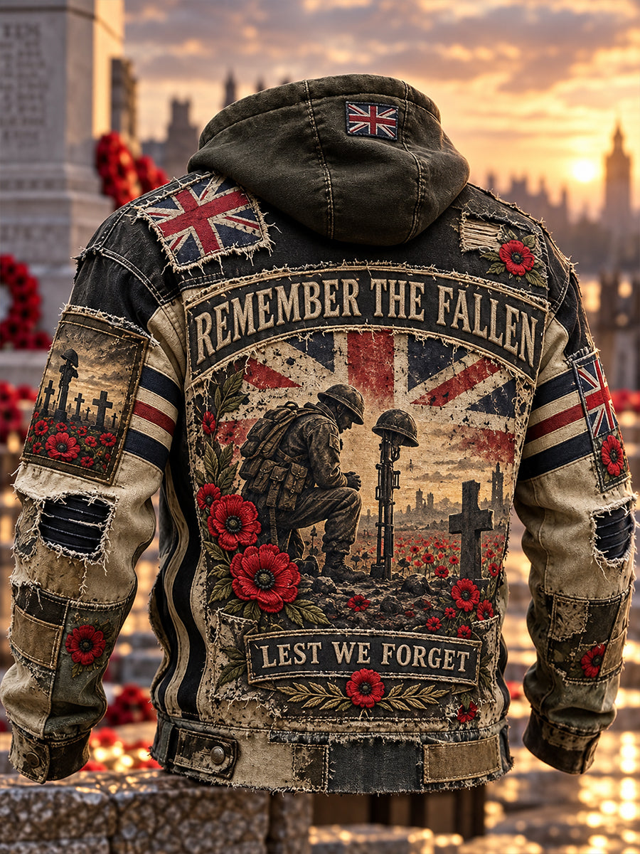 Men's British Veterans Remembrance Day Oversized Drop-Shoulder Hoodie with Pockets