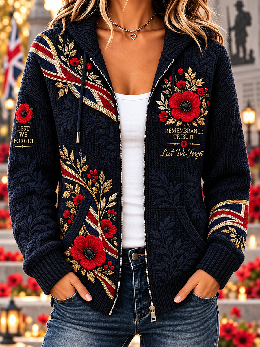 Women's British Veterans Remembrance Day Woolen Cardigan Coat