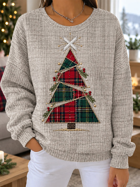 Women's Vintage Scottish Christmas Ribbed Round-Neck Sweatshirt