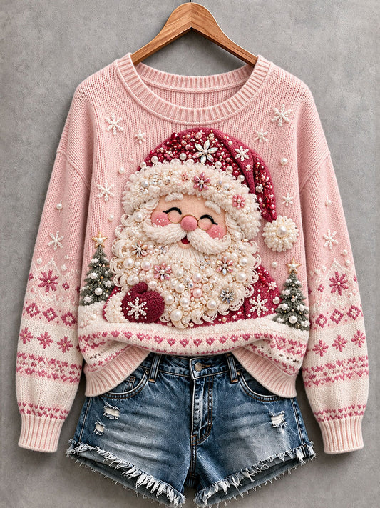 Women's Pink Santa Cozy Knit Sweater