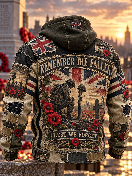 Men's British Veterans Remembrance Day Oversized Drop-Shoulder Hoodie with Pockets