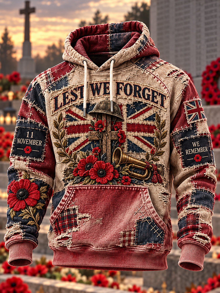 Men's British Veterans Remembrance Day Oversized Drop-Shoulder Hoodie with Pockets
