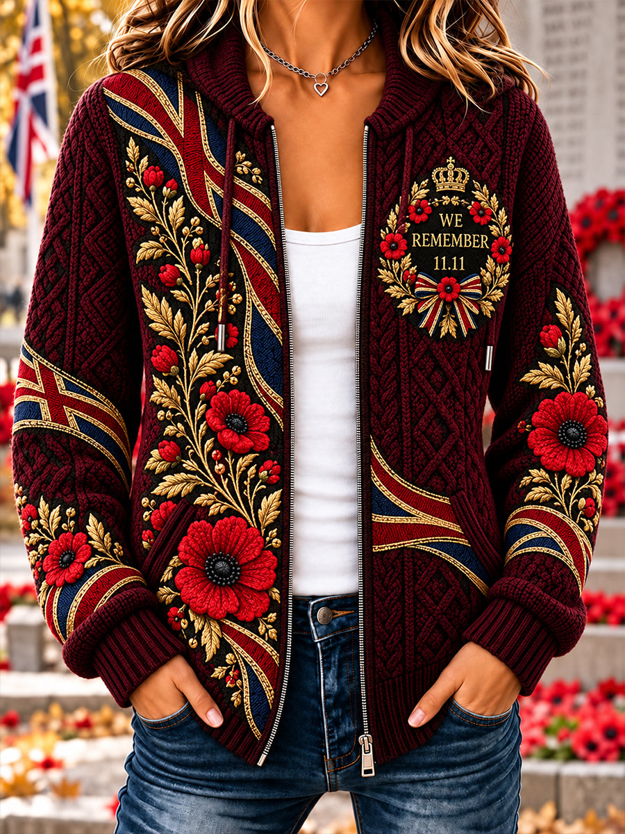 Women's British Veterans Remembrance Day  Woolen Cardigan Coat