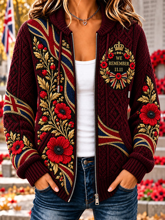 Women's British Veterans Remembrance Day  Woolen Cardigan Coat