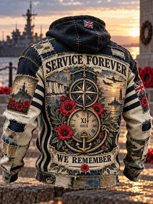 Men's British Veterans Remembrance Day Oversized Drop-Shoulder Hoodie with Pockets
