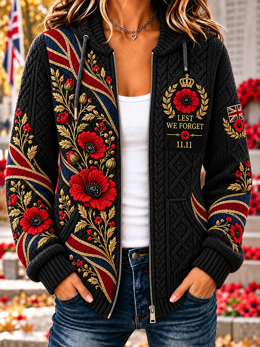 Women's British Veterans Remembrance Day Woolen Cardigan Coat