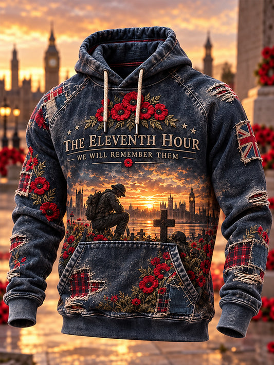Men's British Veterans Remembrance DayOversized Drop-Shoulder Hoodie with Pockets